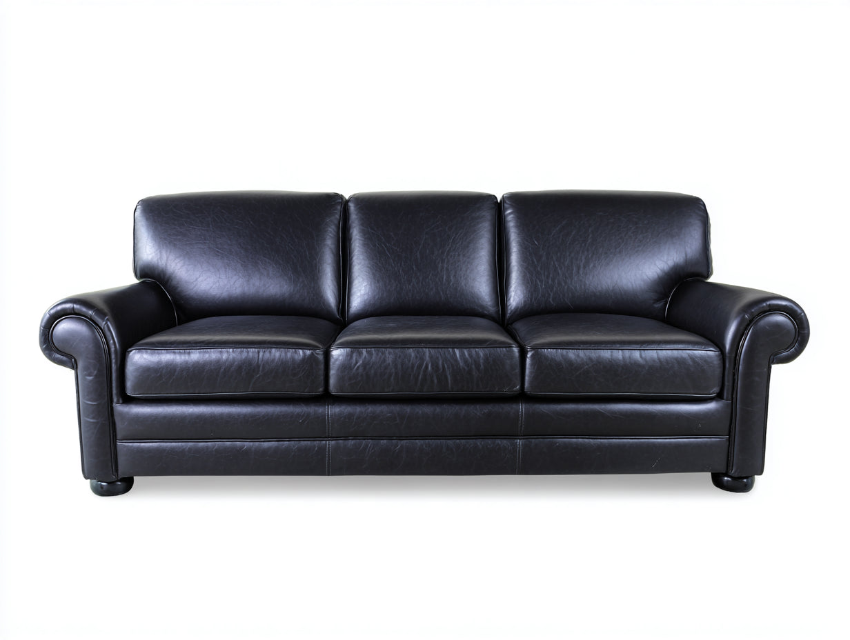 Canapé 3 places - Cuir - 218x91x86 cm - Noir - Classique