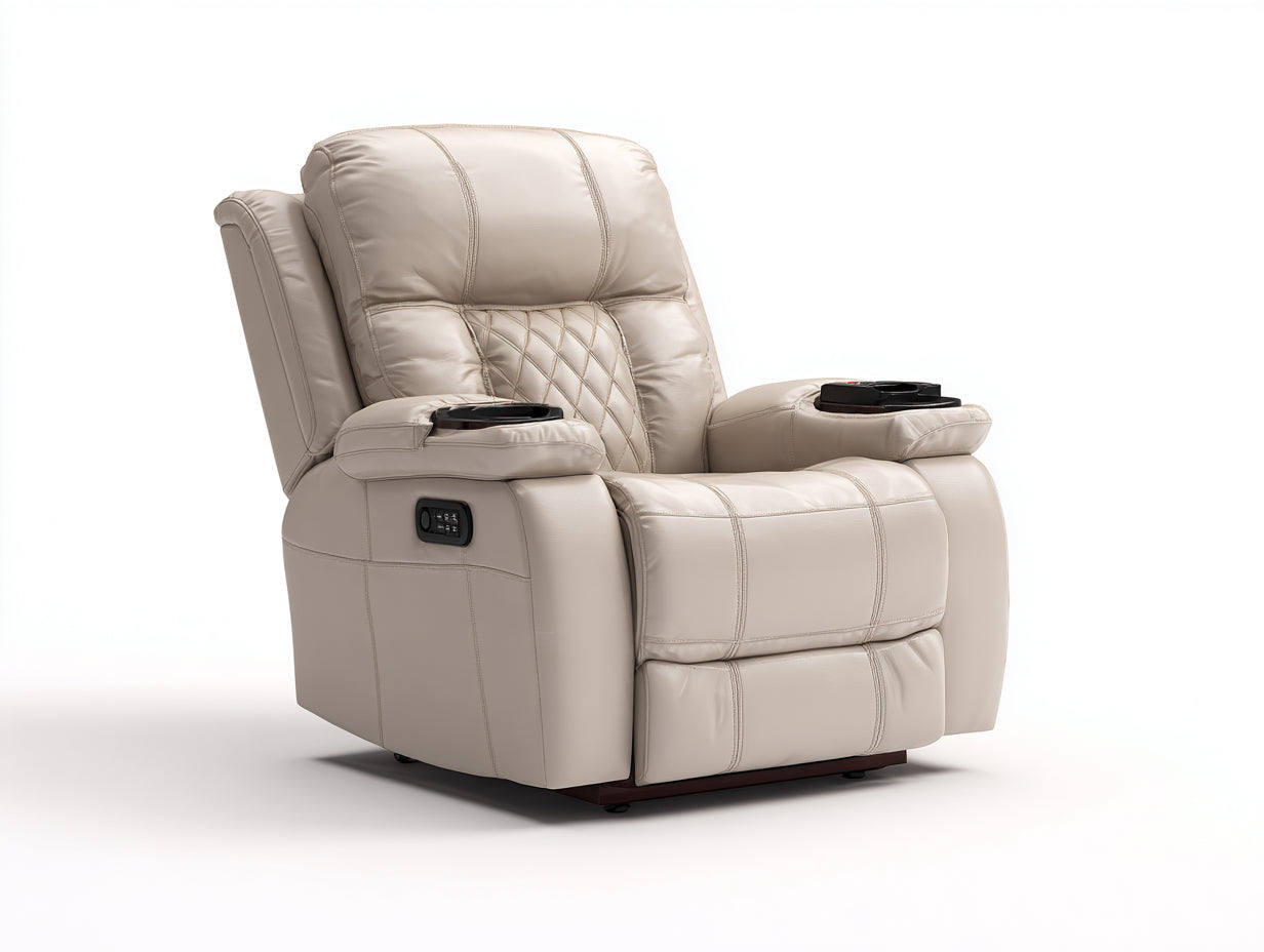 Fauteuil relax - Simili cuir - 100x97x107 cm - Beige - Électrique
