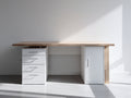 Bureau - Bois - 160x70x76 cm - Blanc-Bois naturel - Moderne avec rangement