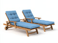 Bain de soleil - bois-tissu - 204 x 77 x 92 cm - naturel-bleu ciel - rustique