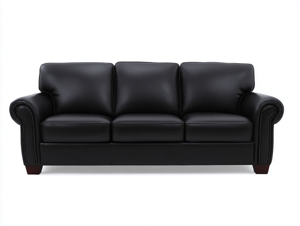 Canapé 3 places - Cuir - 210x92x88 cm - Noir - Classique
