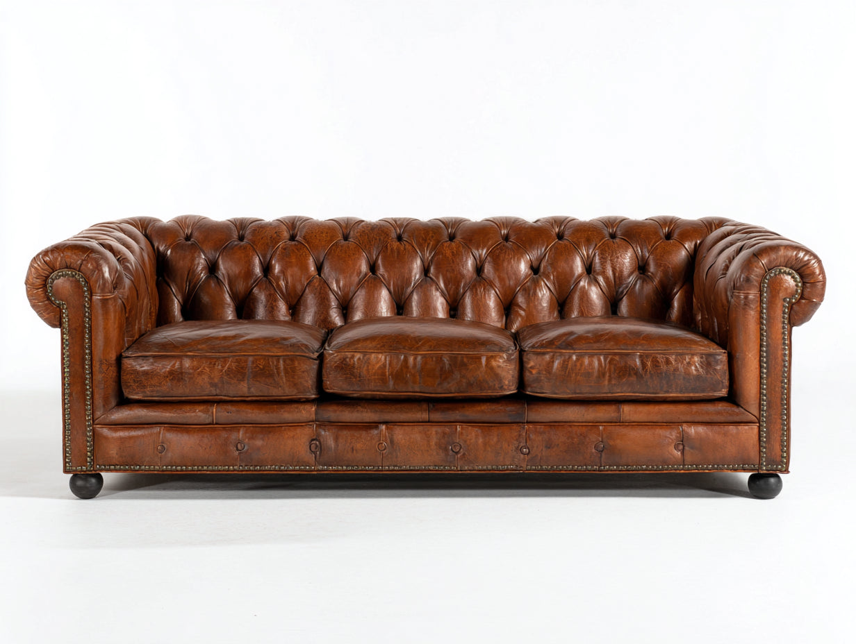 Canapé 3 places - Cuir - 228x95x79 cm - Cognac - Chesterfield
