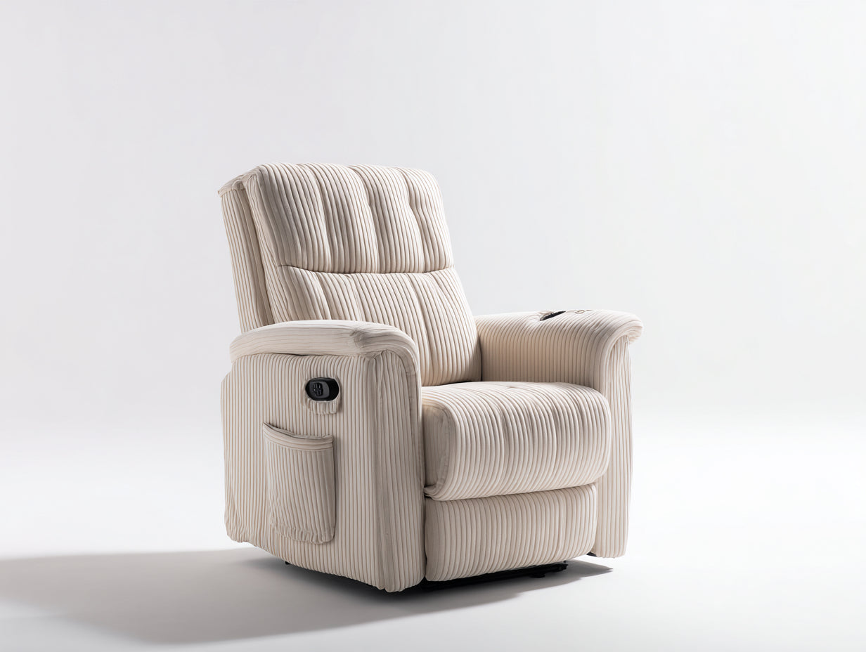 Fauteuil relax - Tissu côtelé - 94x96x105 cm - Beige - Électrique