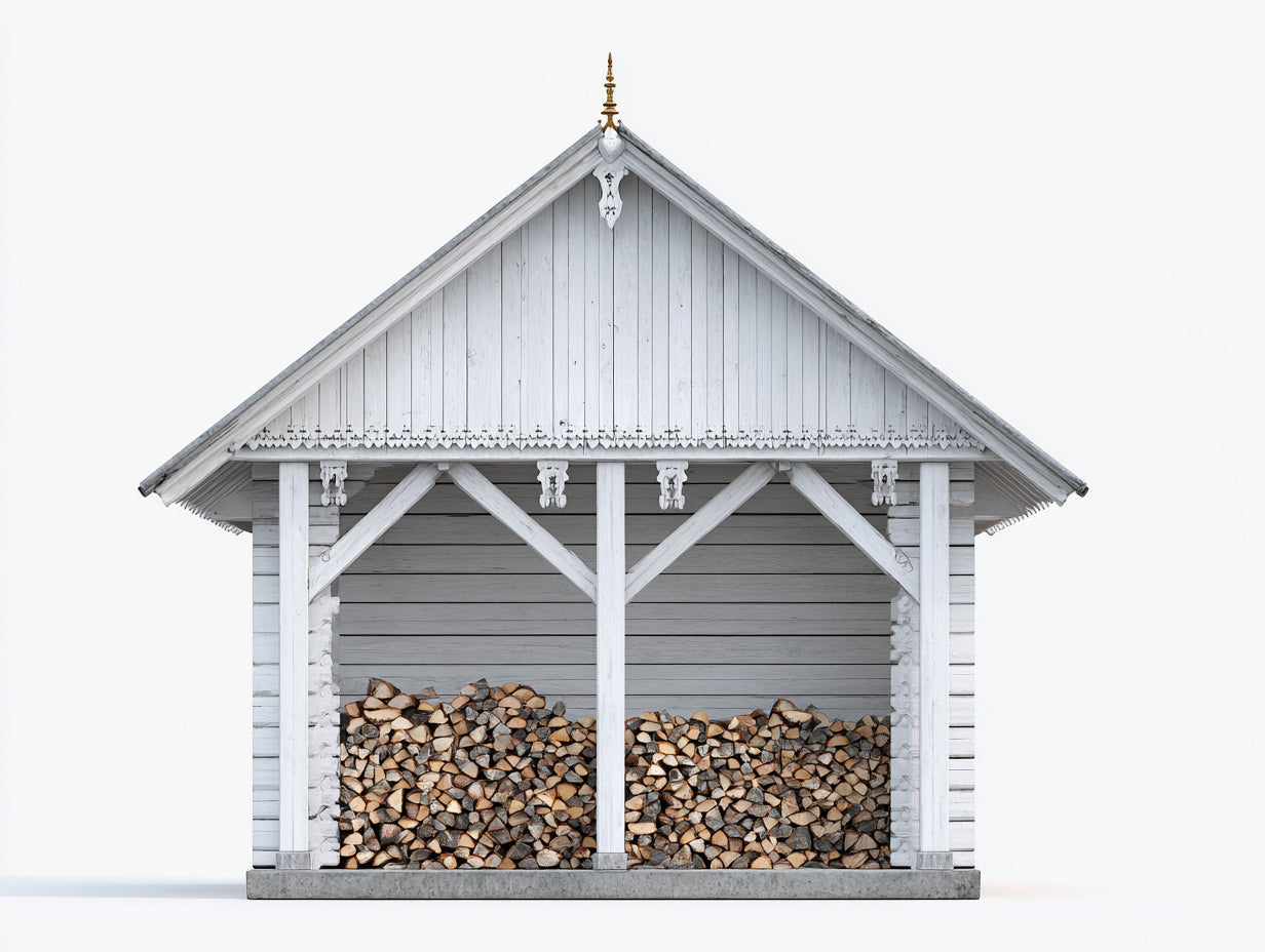 Abri à bûches - Bois - 260x130x260 cm - Gris clair - Style ornemental