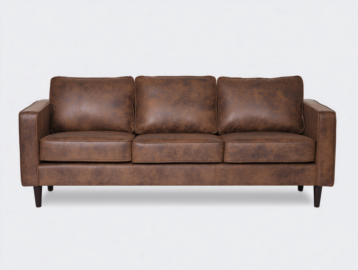 Canapé 3 places - Cuir - 214x88x82 cm - Marron - Moderne