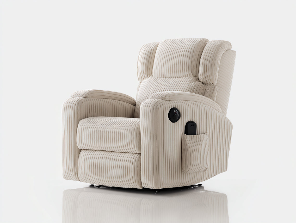 Fauteuil relax - Tissu côtelé - 95x97x106 cm - Beige - Électrique