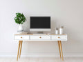 Bureau - Bois - 135x55x78 cm - Blanc-Bois naturel - Scandinave avec tiroirs