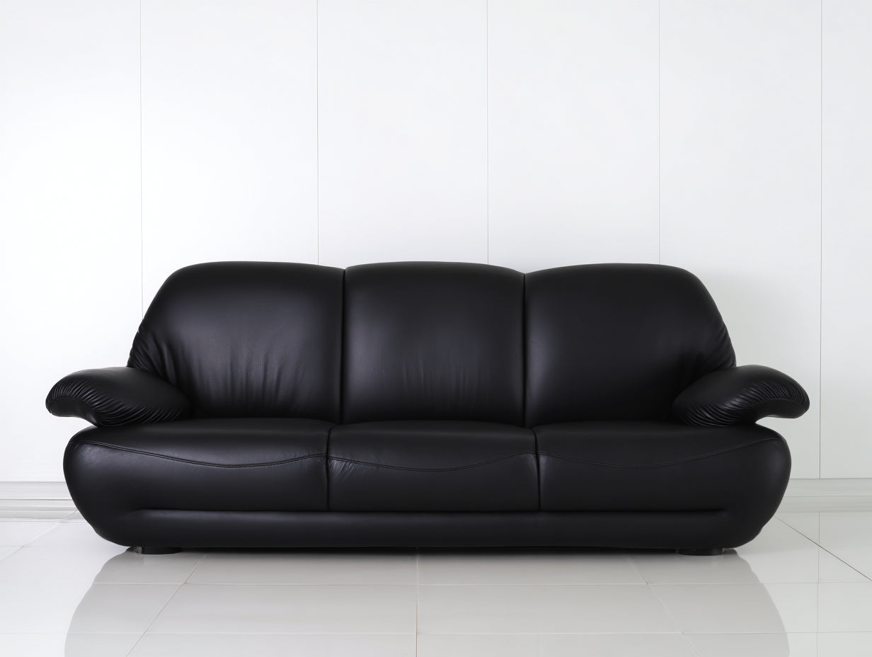 Canapé 3 places - Simili cuir - 216x91x86 cm - Noir - Moderne