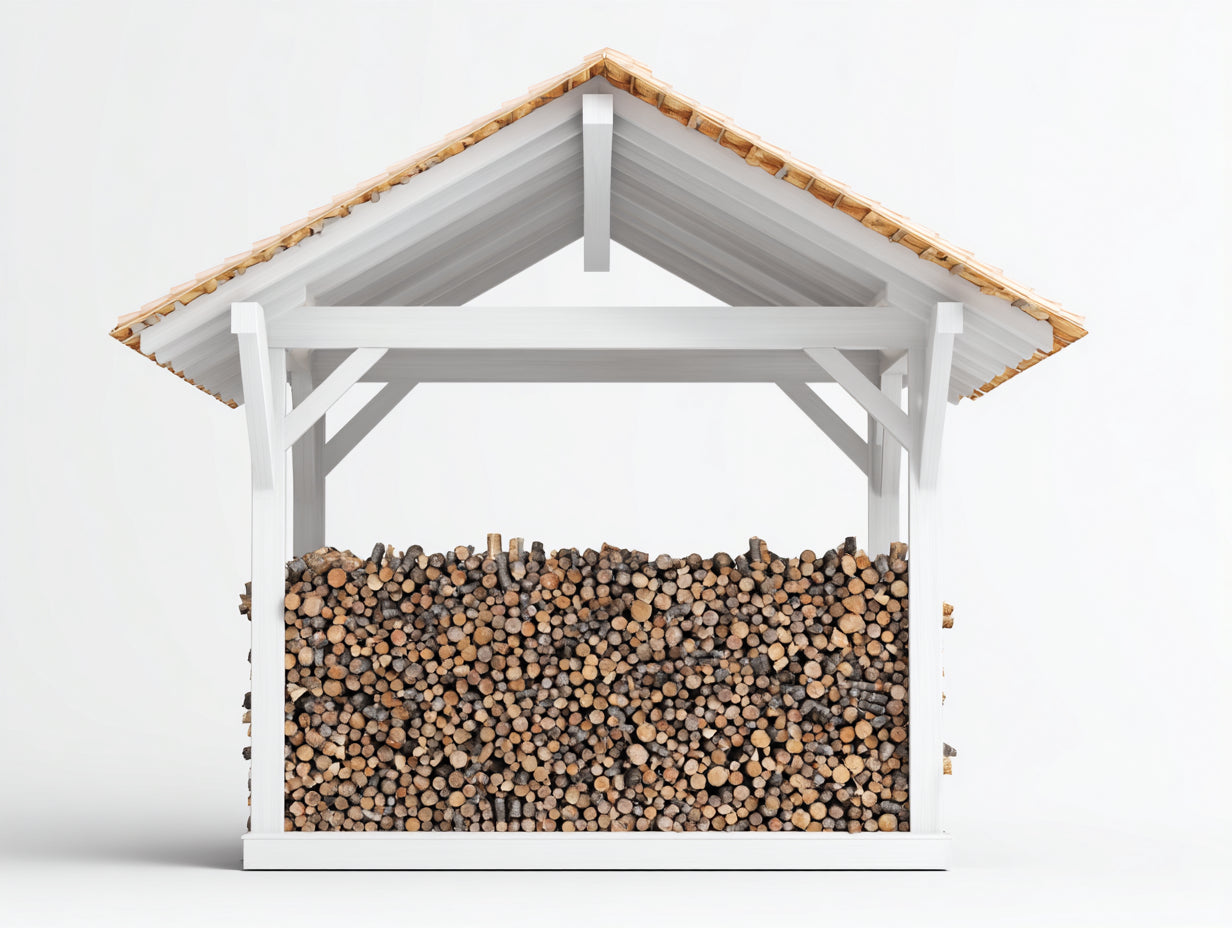 Abri à bûches - Bois - 220x100x210 cm - Blanc-Naturel - Style épuré