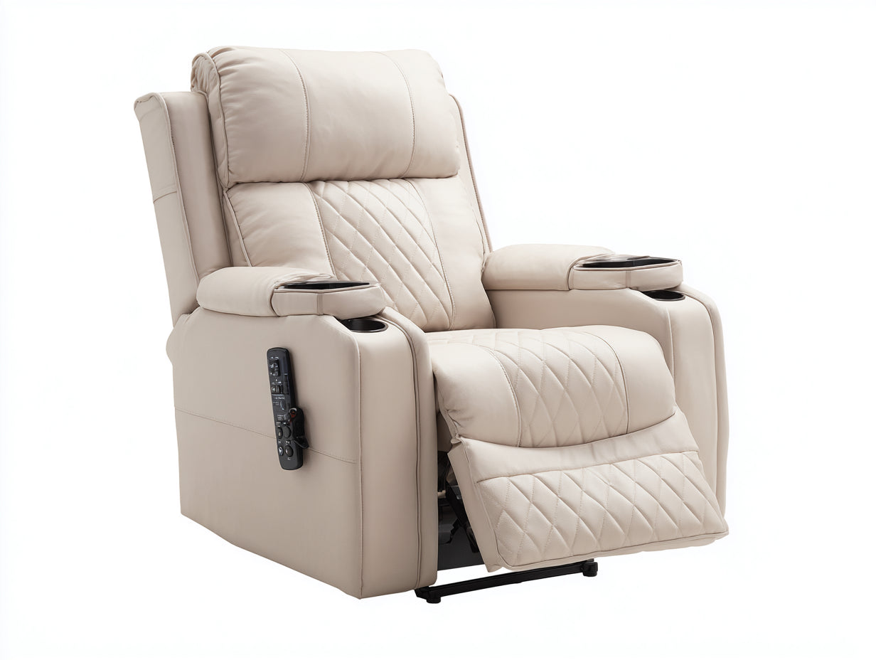 Fauteuil relax - Simili cuir - 101x98x110 cm - Beige - Électrique