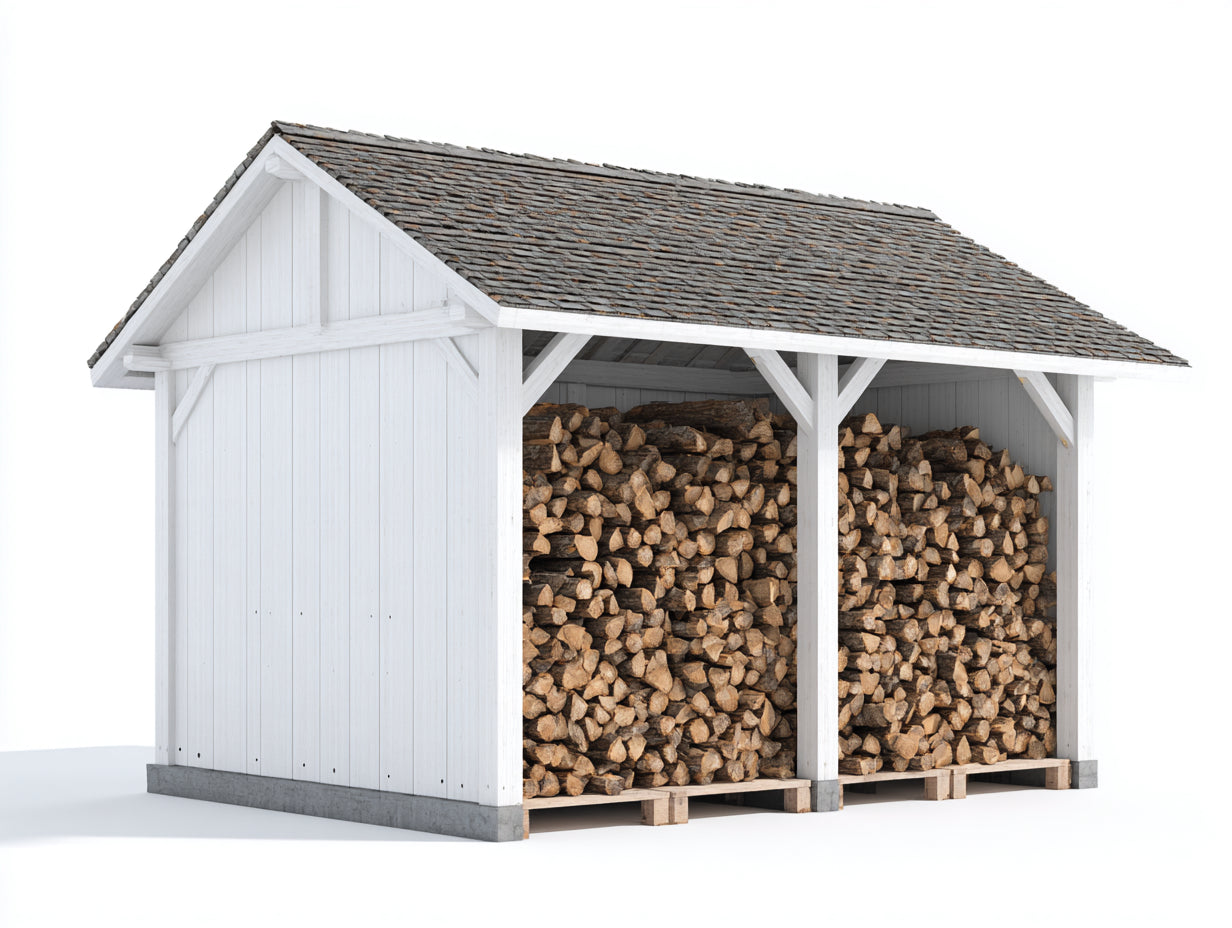 Abri à bûches - Bois - 310x150x230 cm - Blanc-Gris brun - Style traditionnel