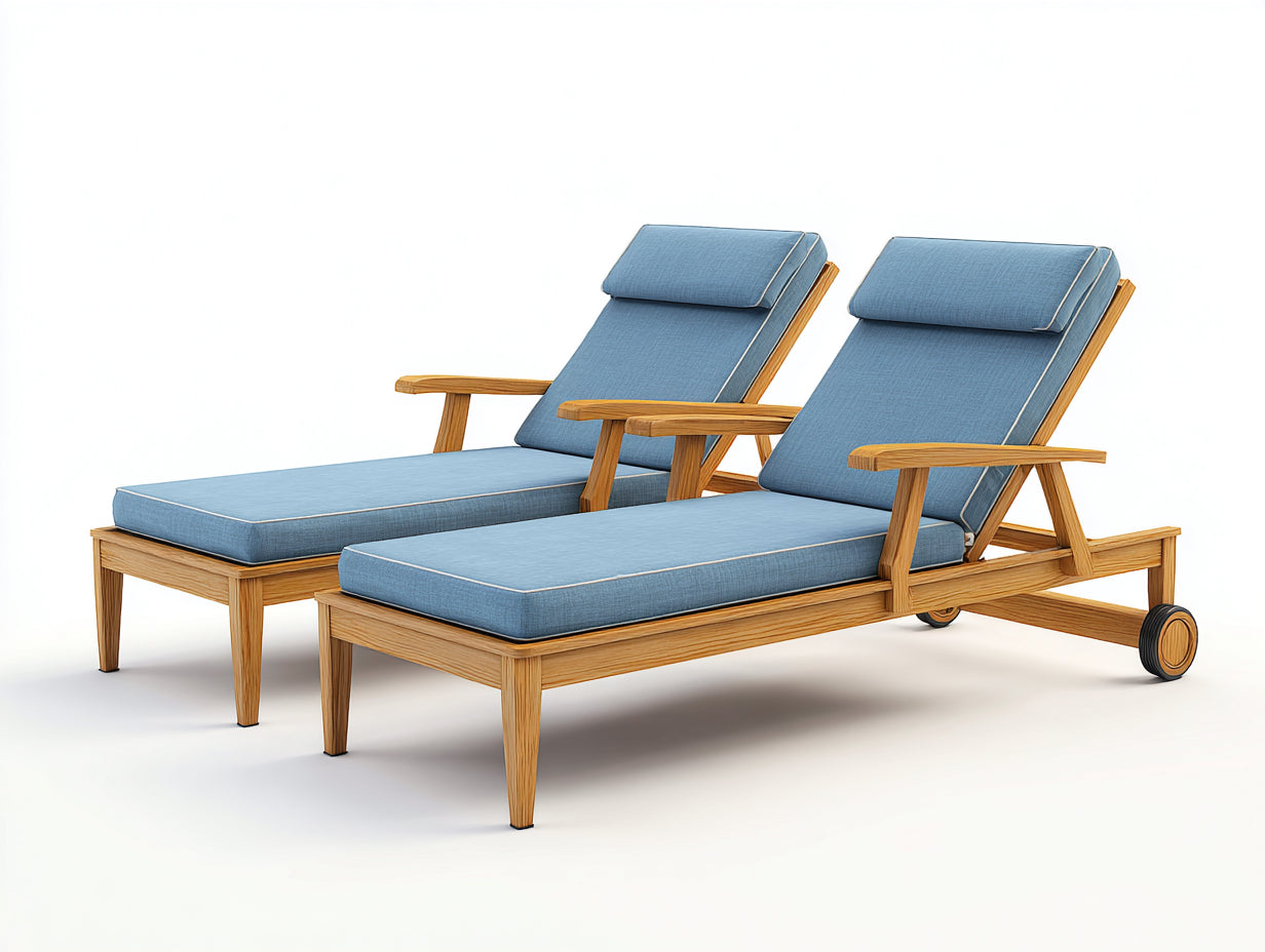 Bain de soleil - bois-tissu - 202 x 74 x 92 cm - naturel-bleu ciel - contemporain