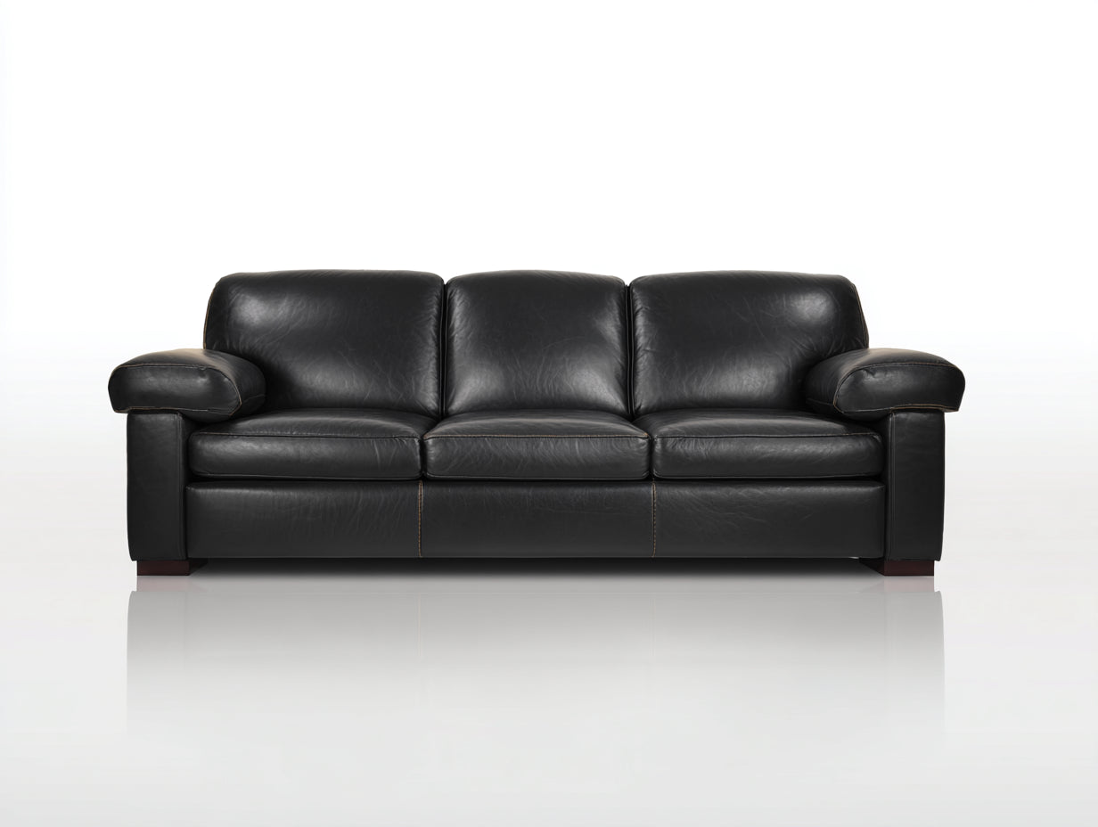 Canapé 3 places - Cuir - 224x94x84 cm - Noir - Moderne