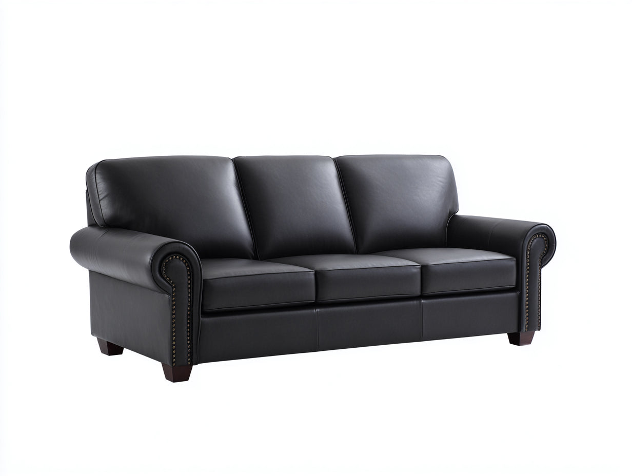 Canapé 3 places - Cuir - 214x93x89 cm - Noir - Classique