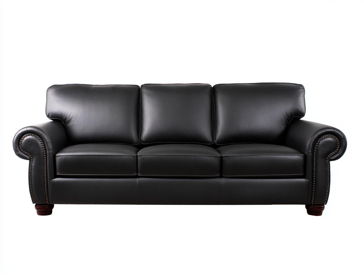 Canapé 3 places - Cuir - 218x94x91 cm - Noir - Classique