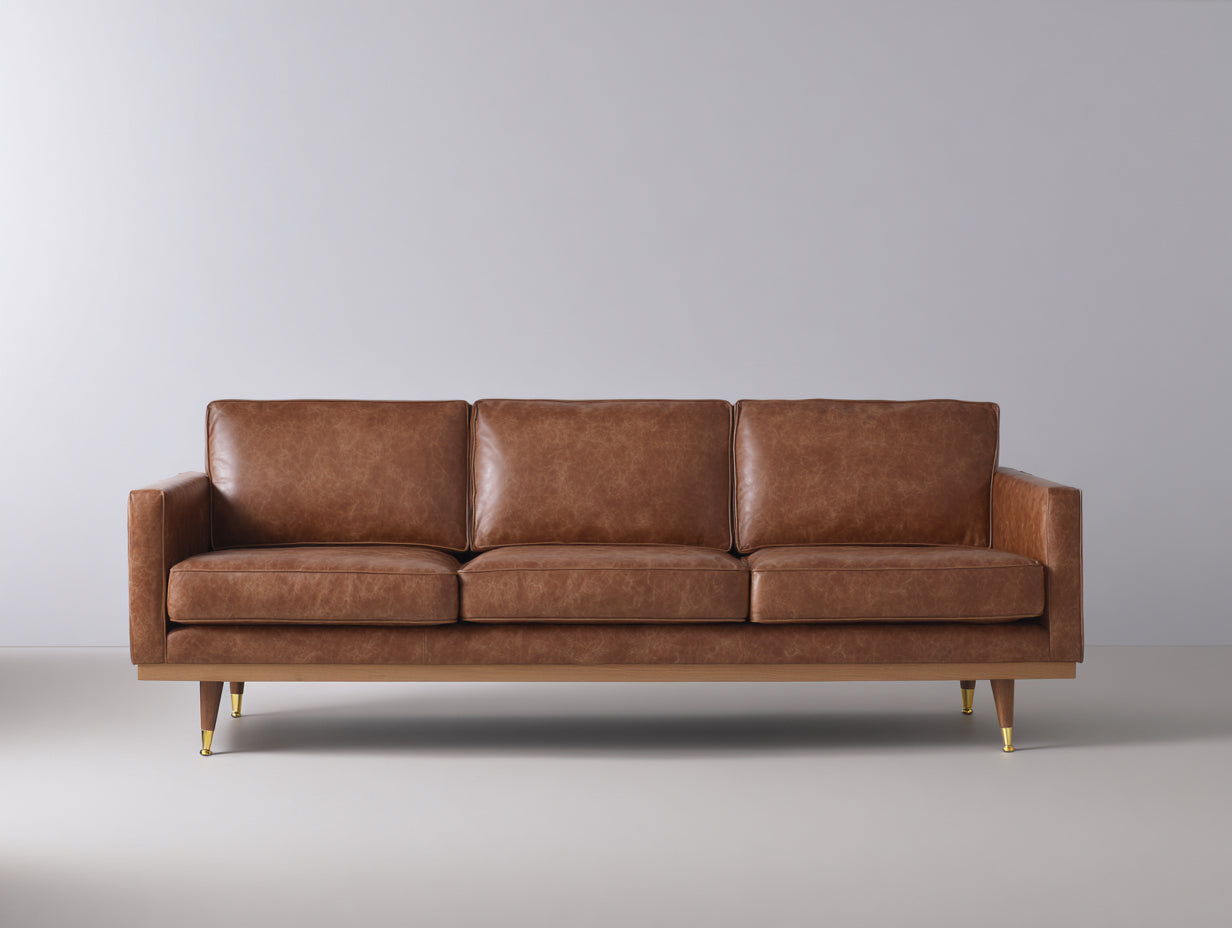 Canapé 3 places - Cuir - 214x88x82 cm - Marron - Moderne