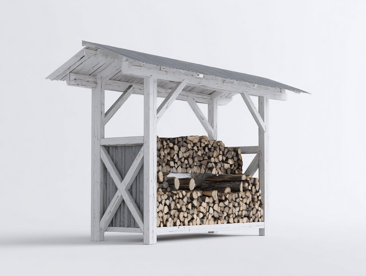 Abri à bûches - Bois - 230x105x205 cm - Blanc-Gris - Style rustique