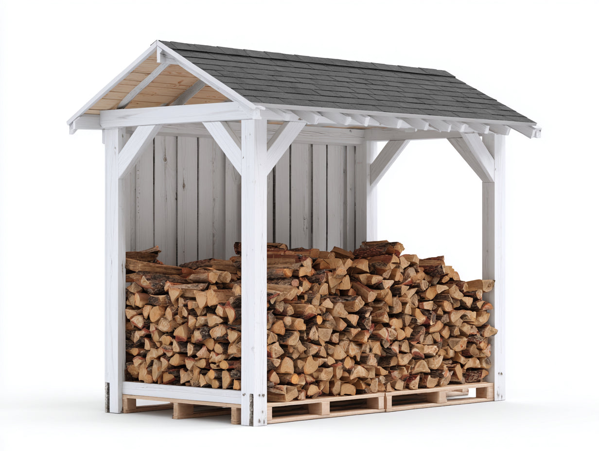 Abri à bûches - Bois - 240x120x220 cm - Blanc-Gris anthracite - Style chalet