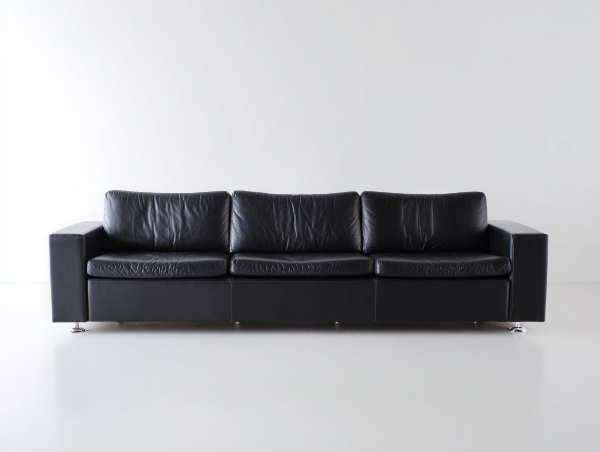 Canapé 3 places - Cuir - 224x90x76 cm - Noir - Moderne