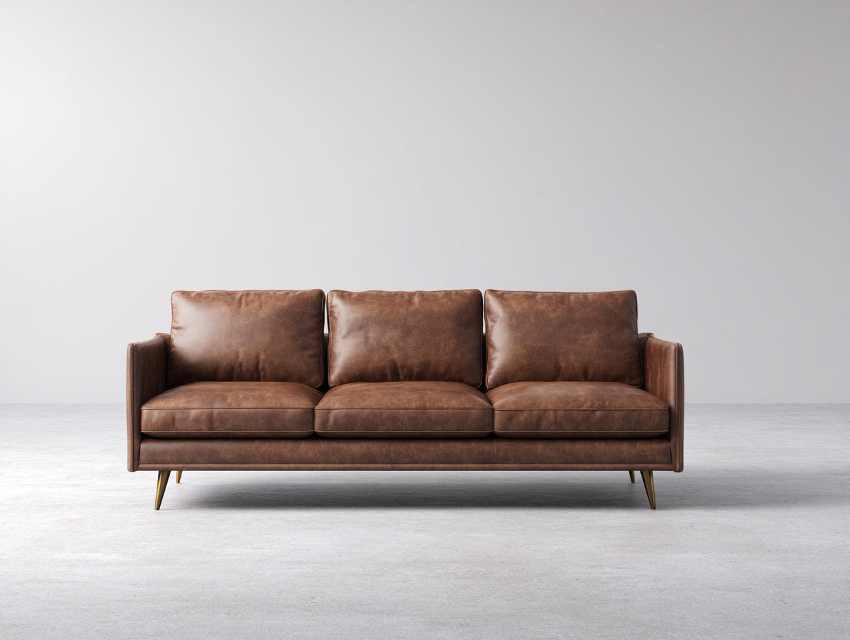 Canapé 3 places - Cuir - 226x88x82 cm - Marron - Moderne