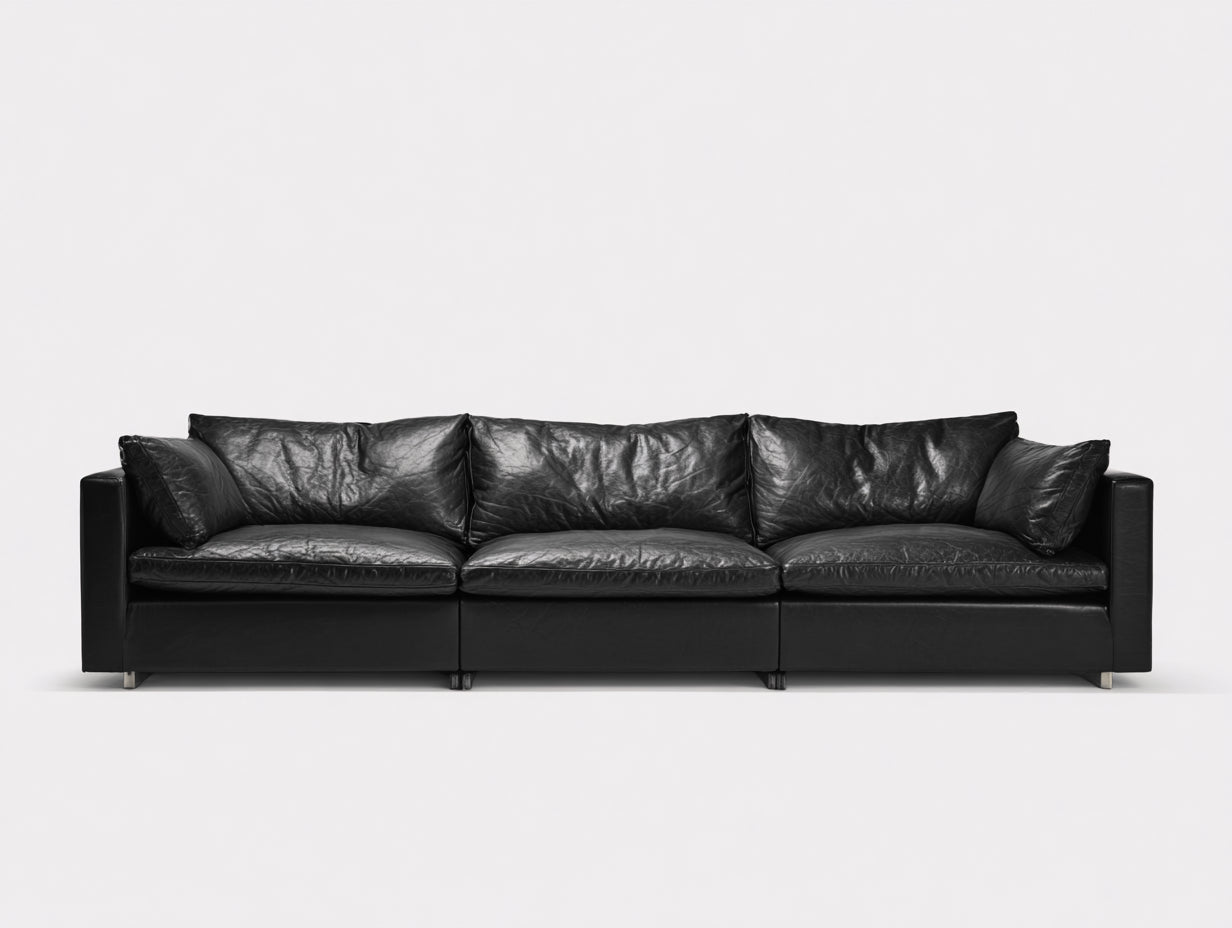 Canapé 3 places - Cuir - 238x96x76 cm - Noir - Moderne