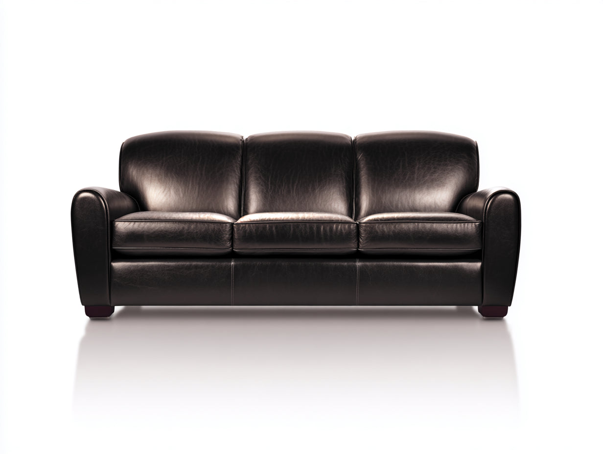 Canapé 3 places - Cuir - 215x90x83 cm - Noir - Contemporain