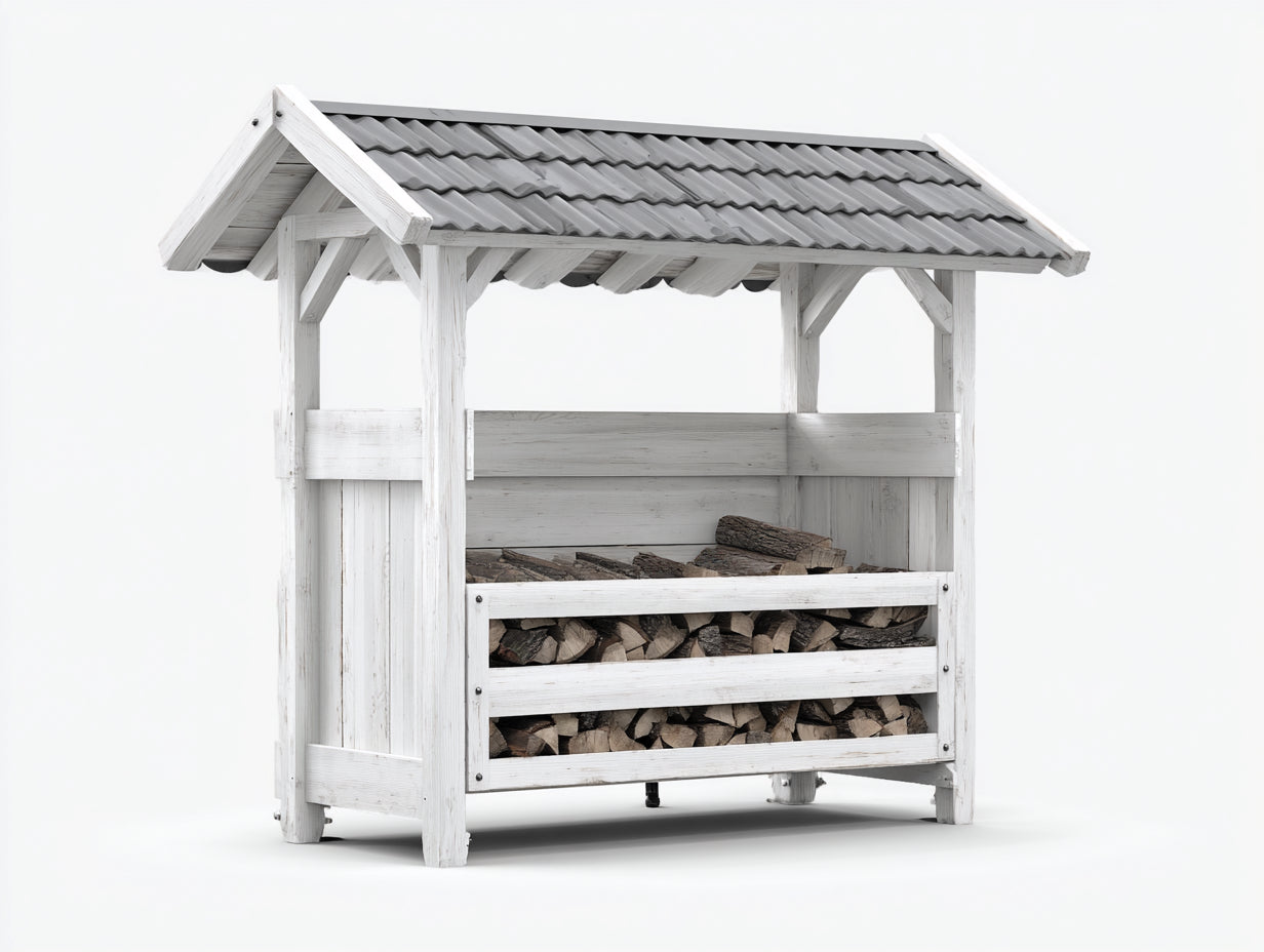 Abri à bûches - Bois - 165x88x188 cm - Blanc-Gris - Style traditionnel