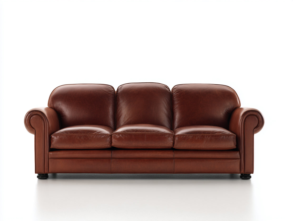 Canapé 3 places - Cuir - 221x92x85 cm - Marron - Classique