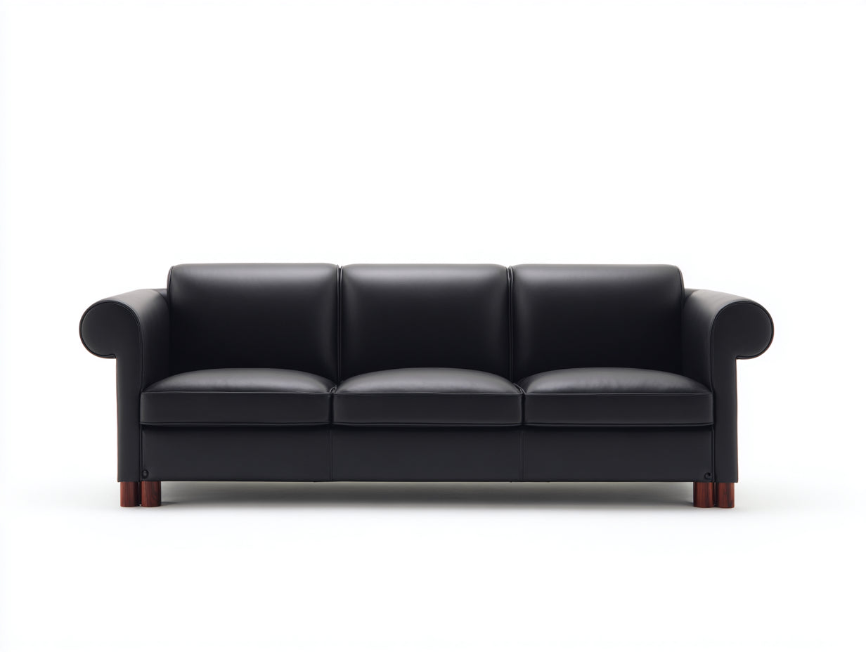 Canapé 3 places - Cuir - 216x90x82 cm - Noir - Classique