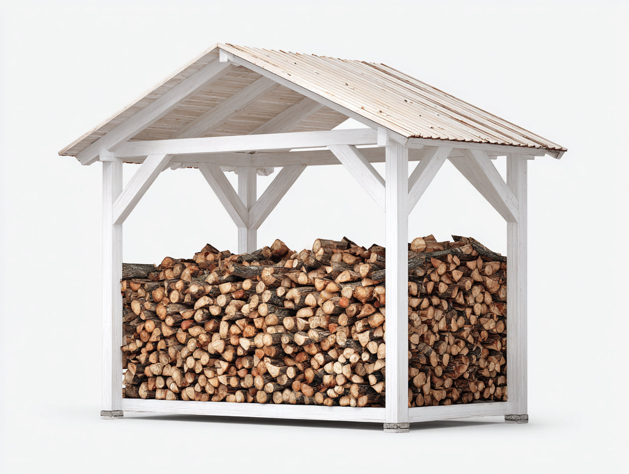 Abri à bûches - Bois - 250x125x220 cm - Blanc-Naturel - Style épuré