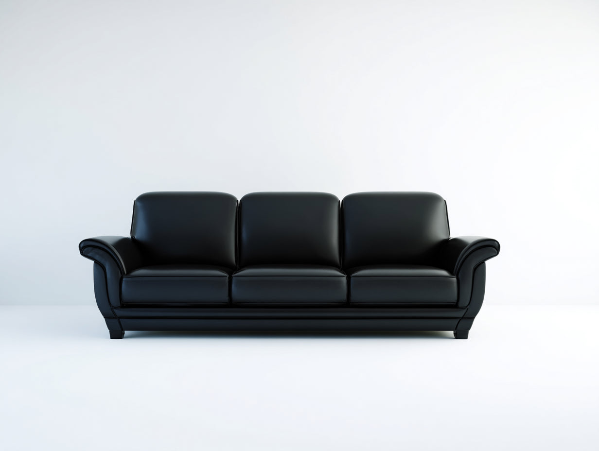 Canapé 3 places - Cuir - 214x88x83 cm - Noir - Moderne